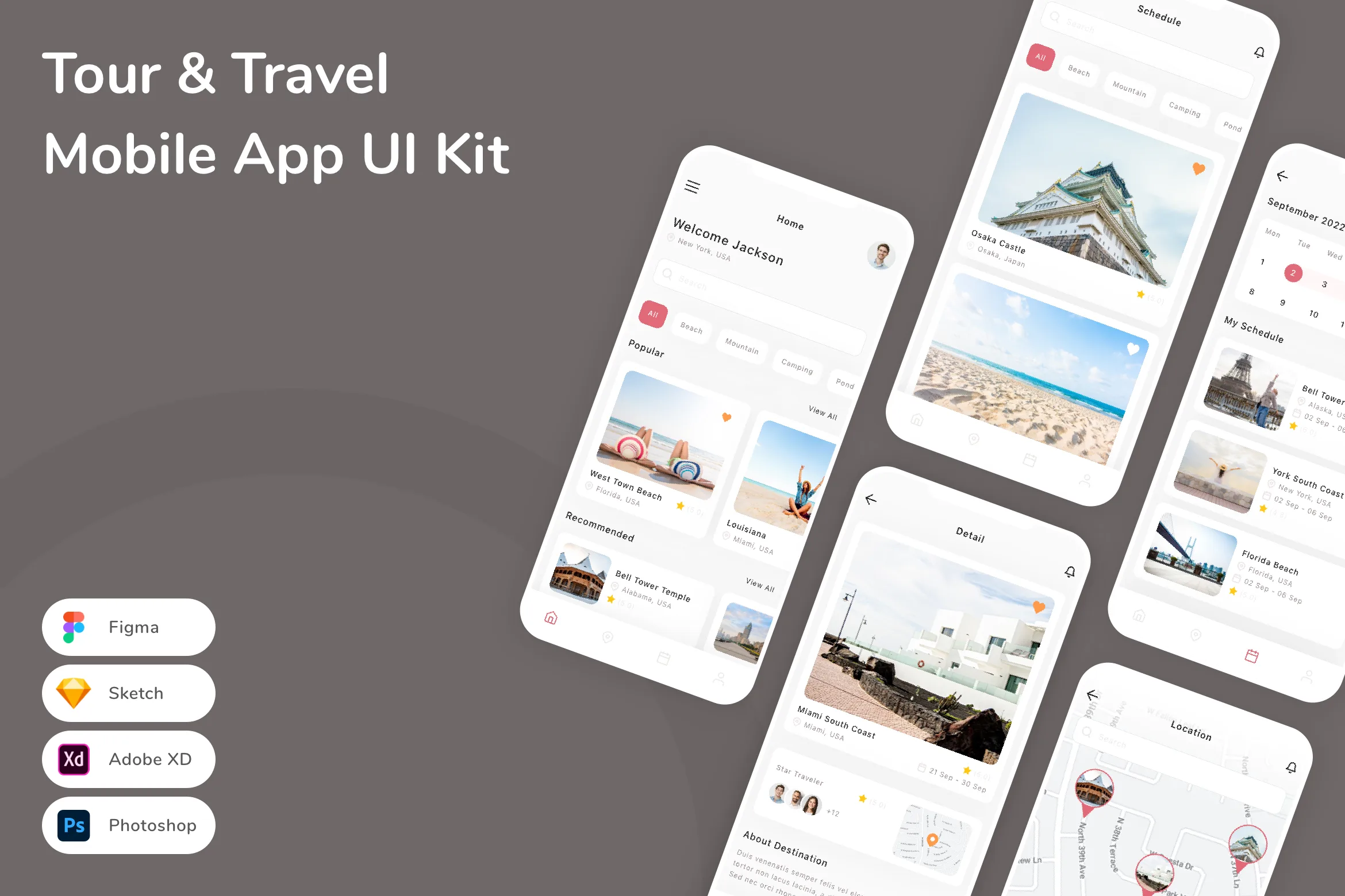 Tour & Travel Mobile App UI Kit for Figma, Sketch & XD | UIworkshop