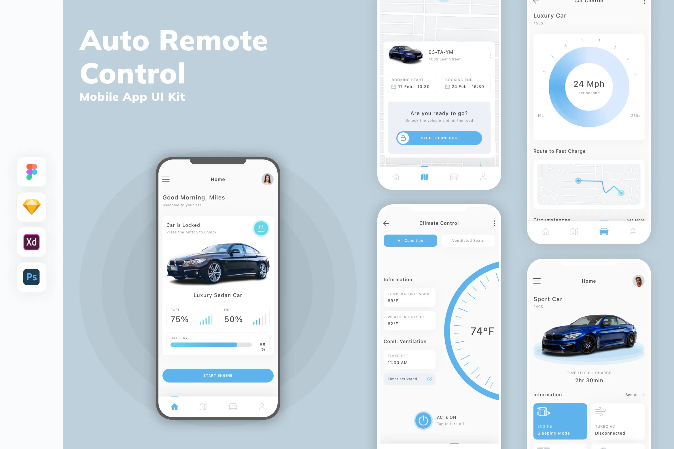 Auto Remote Control Mobile App UI Kit for Figma, Sketch & XD | UIworkshop