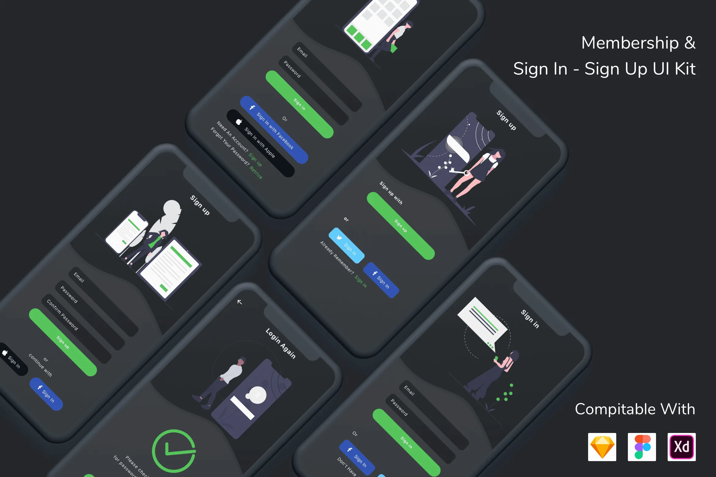 Membership & Sign In - Sign Up UI Kit Dark Mode for Figma, Sketch & XD ...
