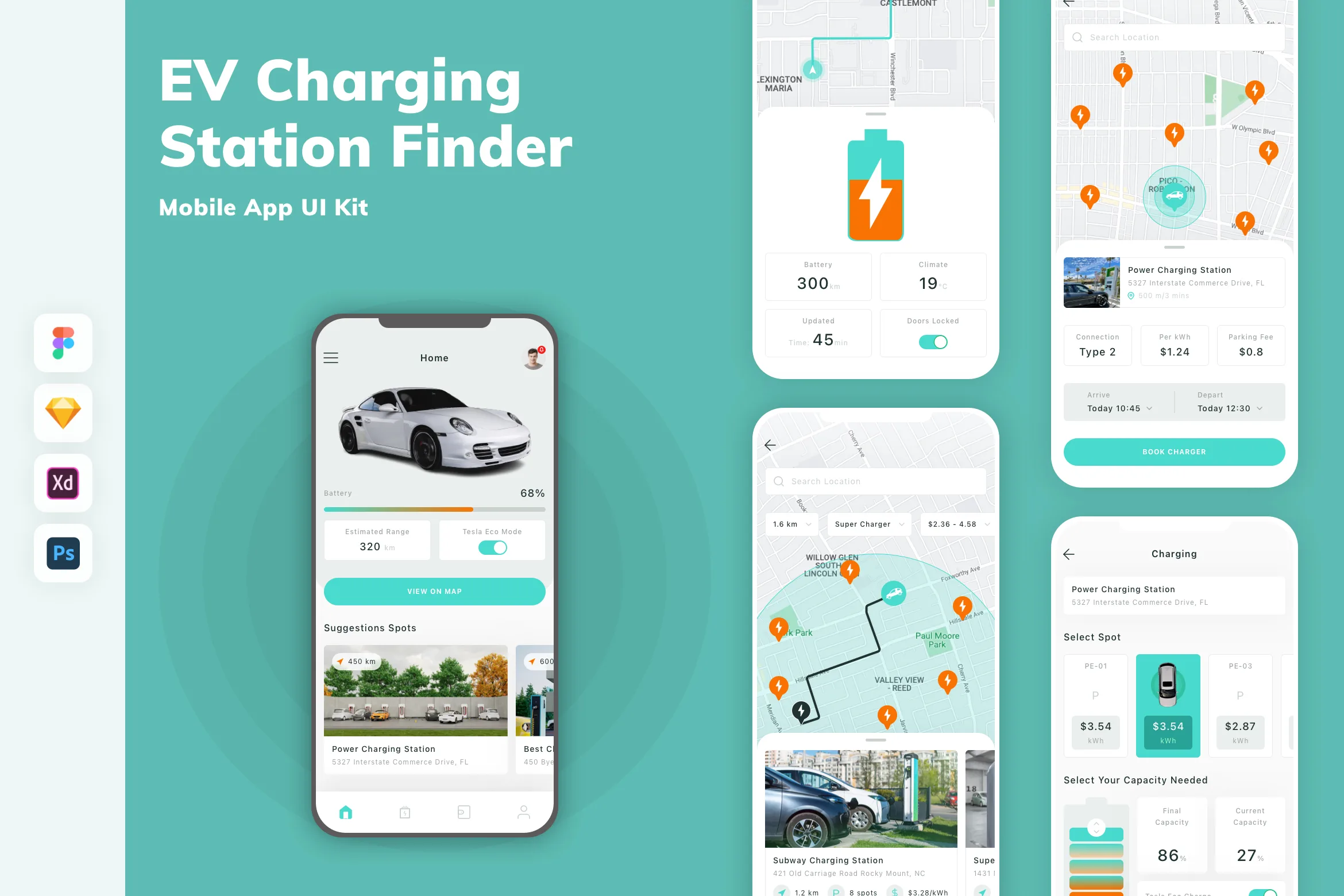 EV Charging Station Finder Mobile App UI Kit for Figma, Sketch & XD ...