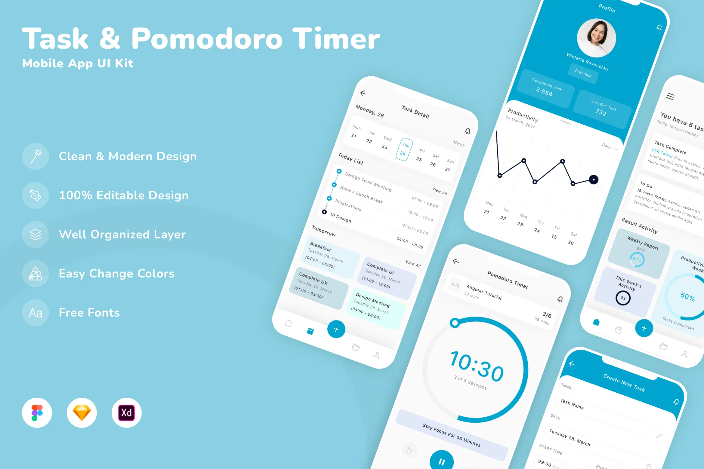 Task & Pomodoro Timer Mobile App UI Kit