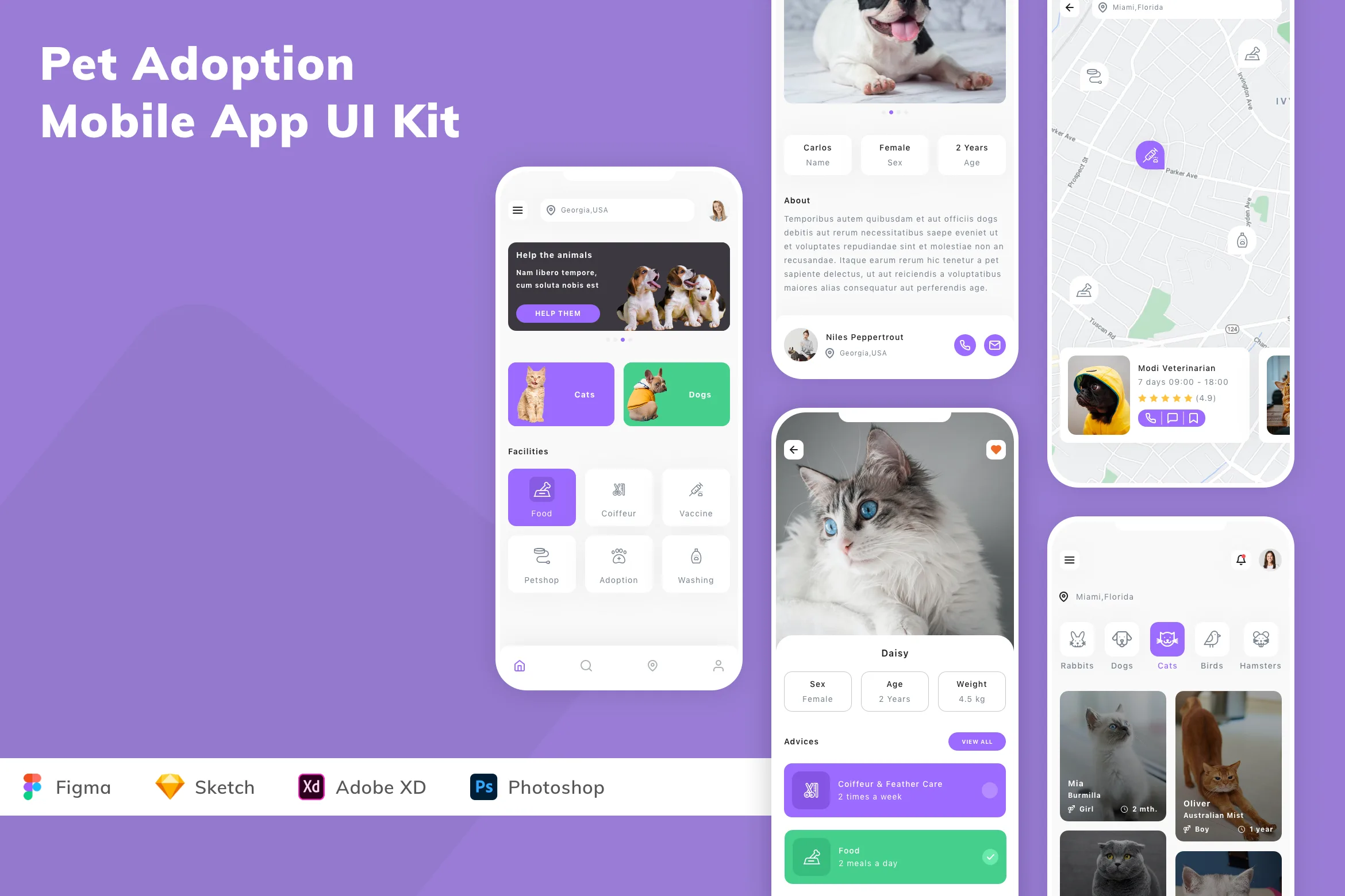 Pet Adoption Mobile App UI Kit for Figma, Sketch & XD | UIworkshop