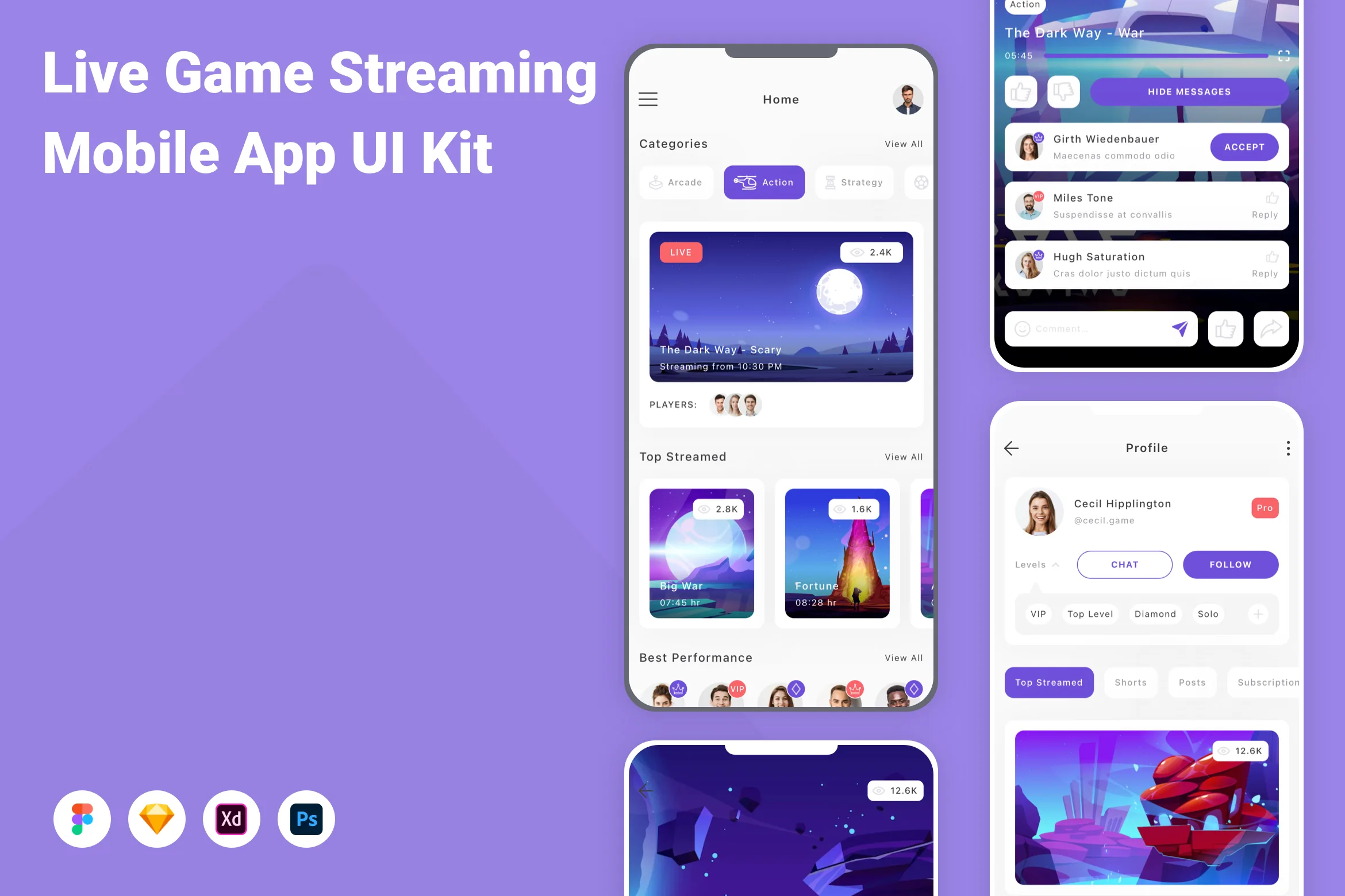 Live Game Streaming Mobile App UI Kit for Figma, Sketch & XD | UIworkshop