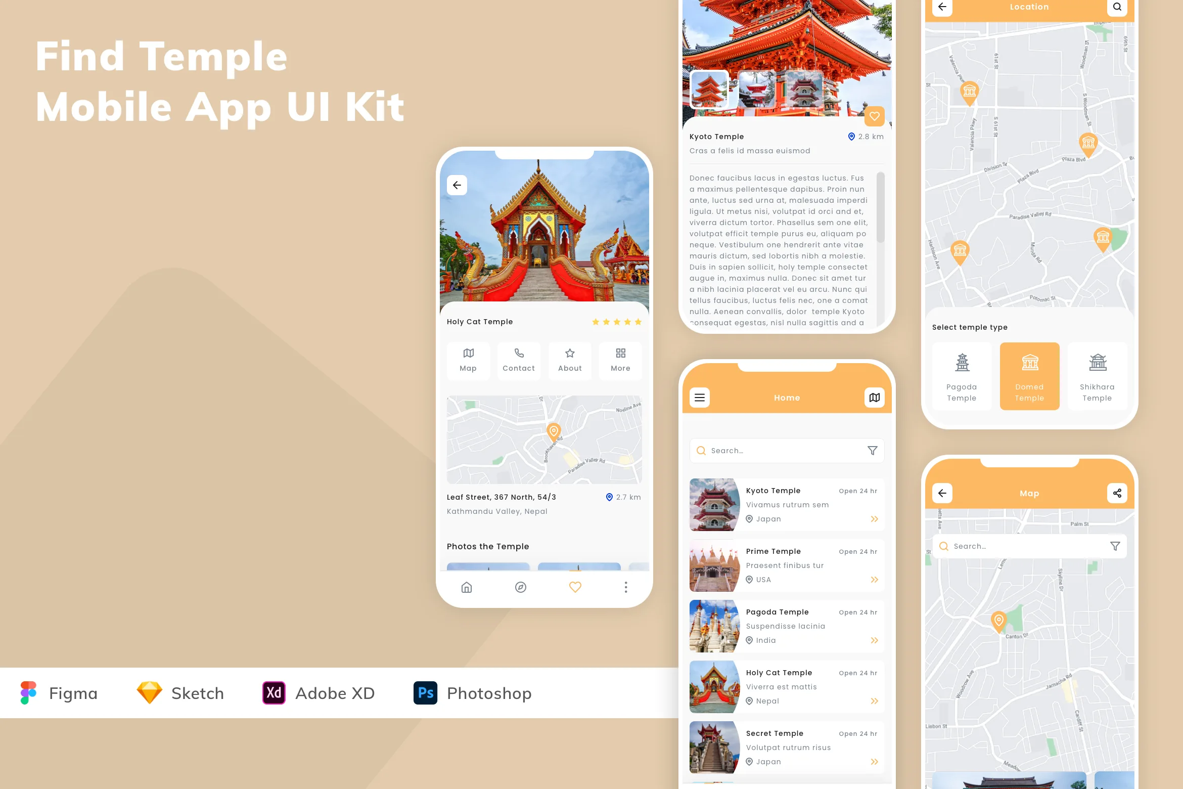 Find Temple Mobile App UI Kit