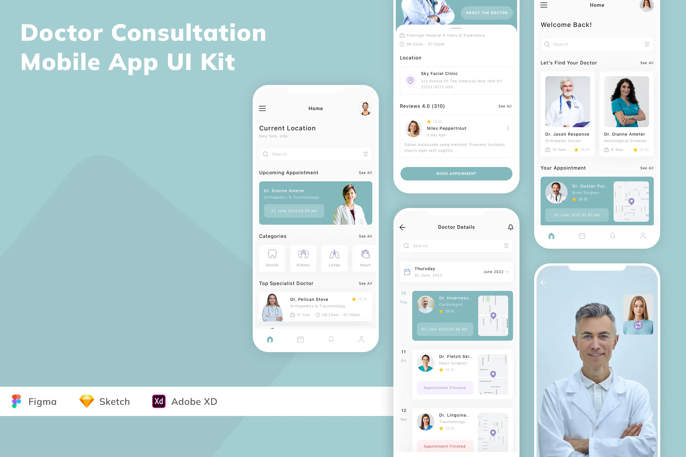 Doctor Consultation Mobile App UI Kit for Figma, Sketch & XD | UIworkshop