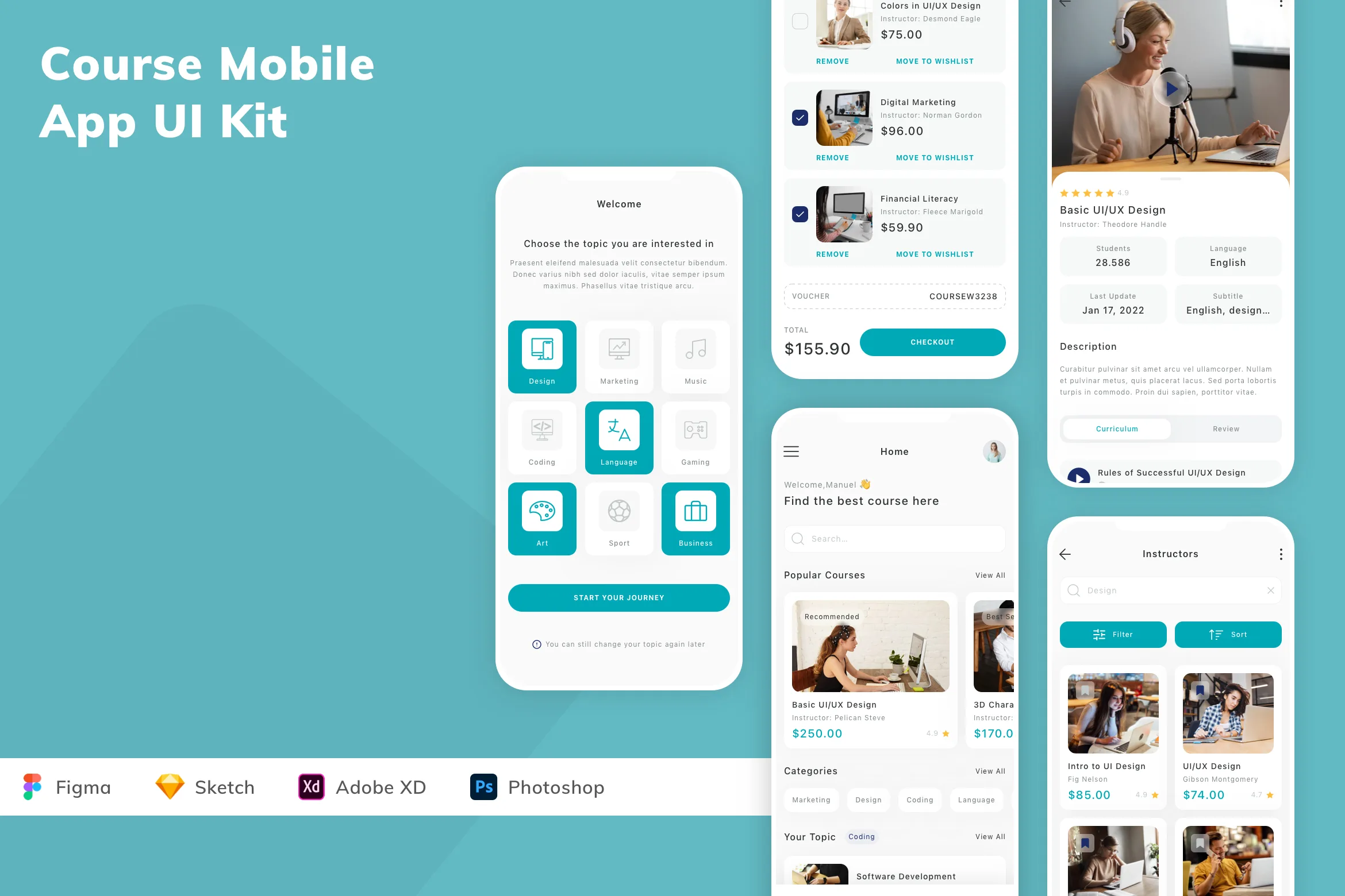 Application Ui Send Code Course Mobile App UI Kit for Figma, Sketch & XD | UIworkshop