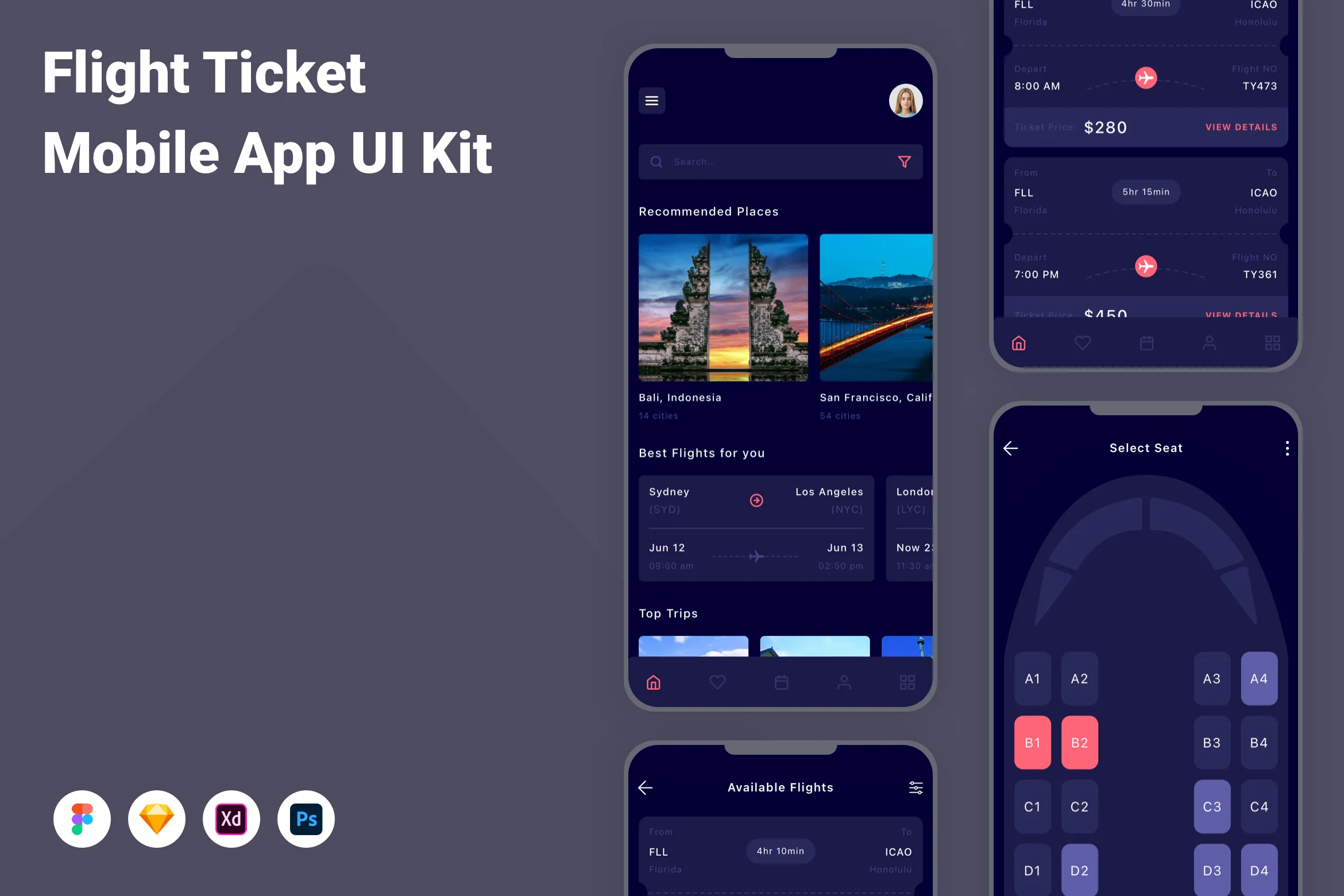 Flight Ticket Mobile App UI Kit
