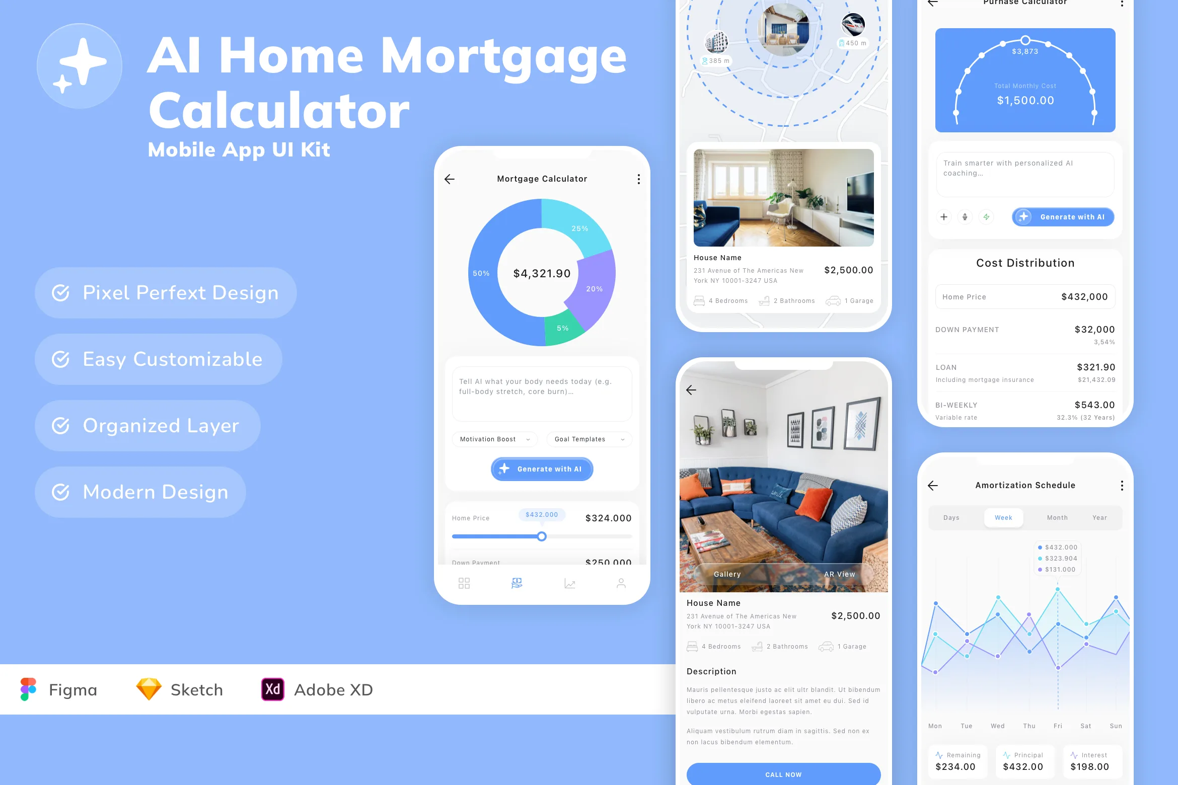 AI Home Mortgage Calculator Mobile App UI Kit
