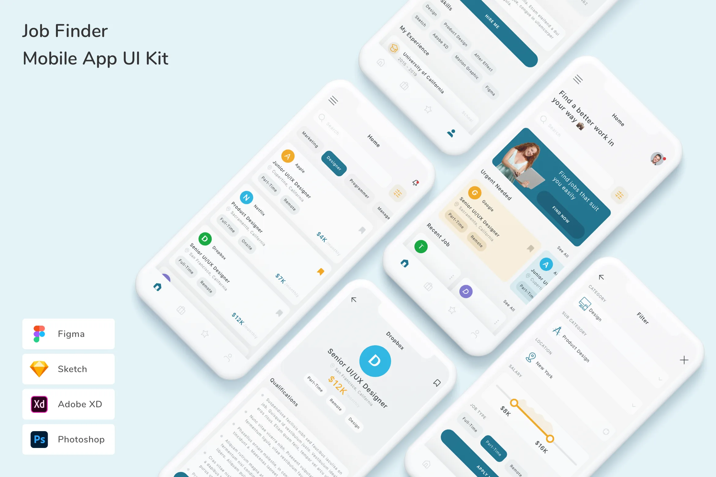 Job Finder Mobile App UI Kit for Figma, Sketch & XD | UIworkshop