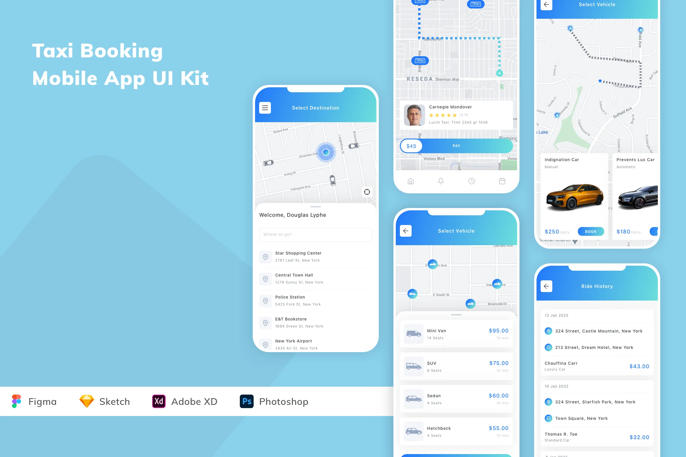 Taxi Booking Mobile App UI Kit for Figma, Sketch & XD | UIworkshop