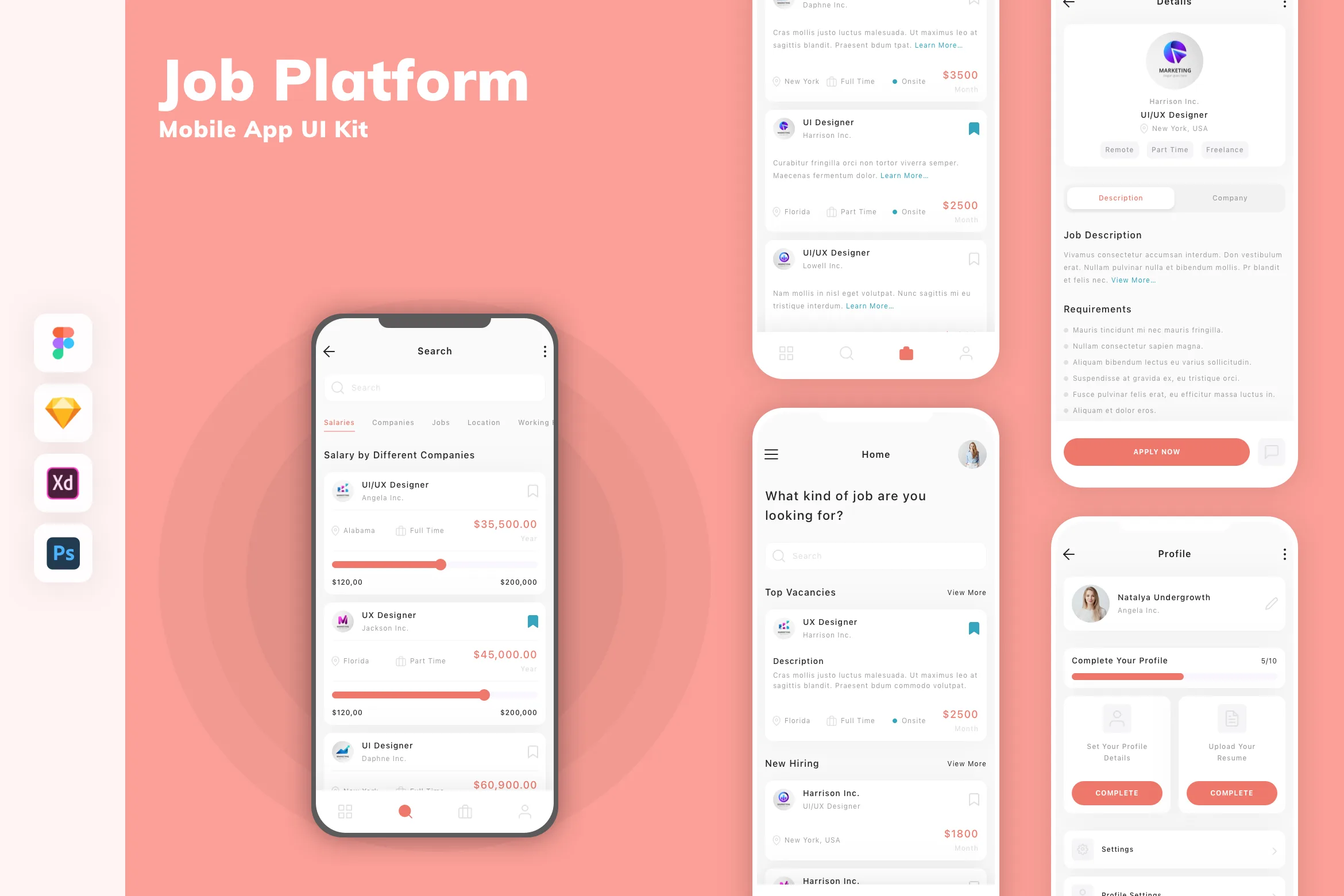 Job Platform Mobile App UI Kit for Figma, Sketch & XD | UIworkshop