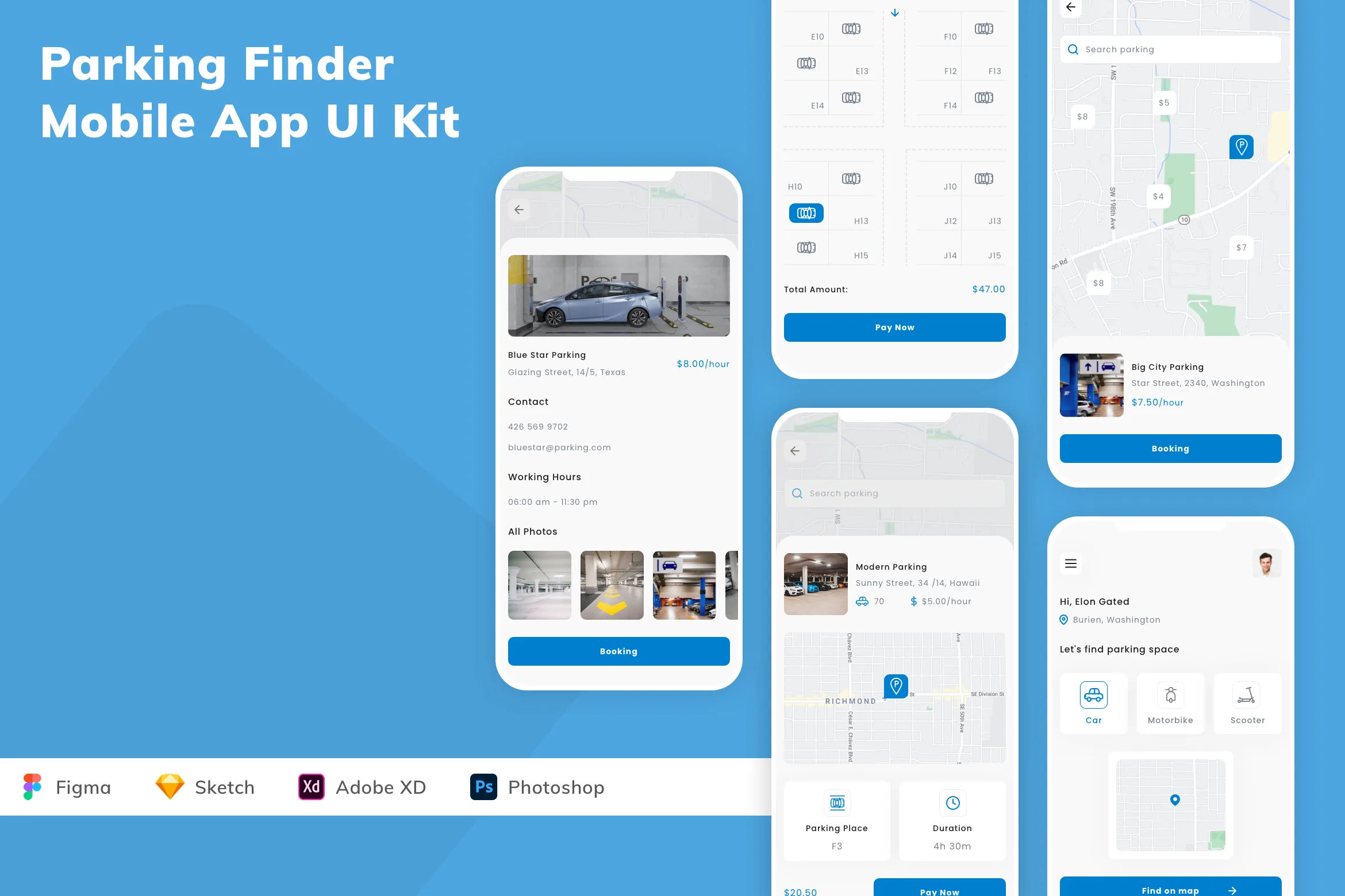 Parking Finder Mobile App UI Kit