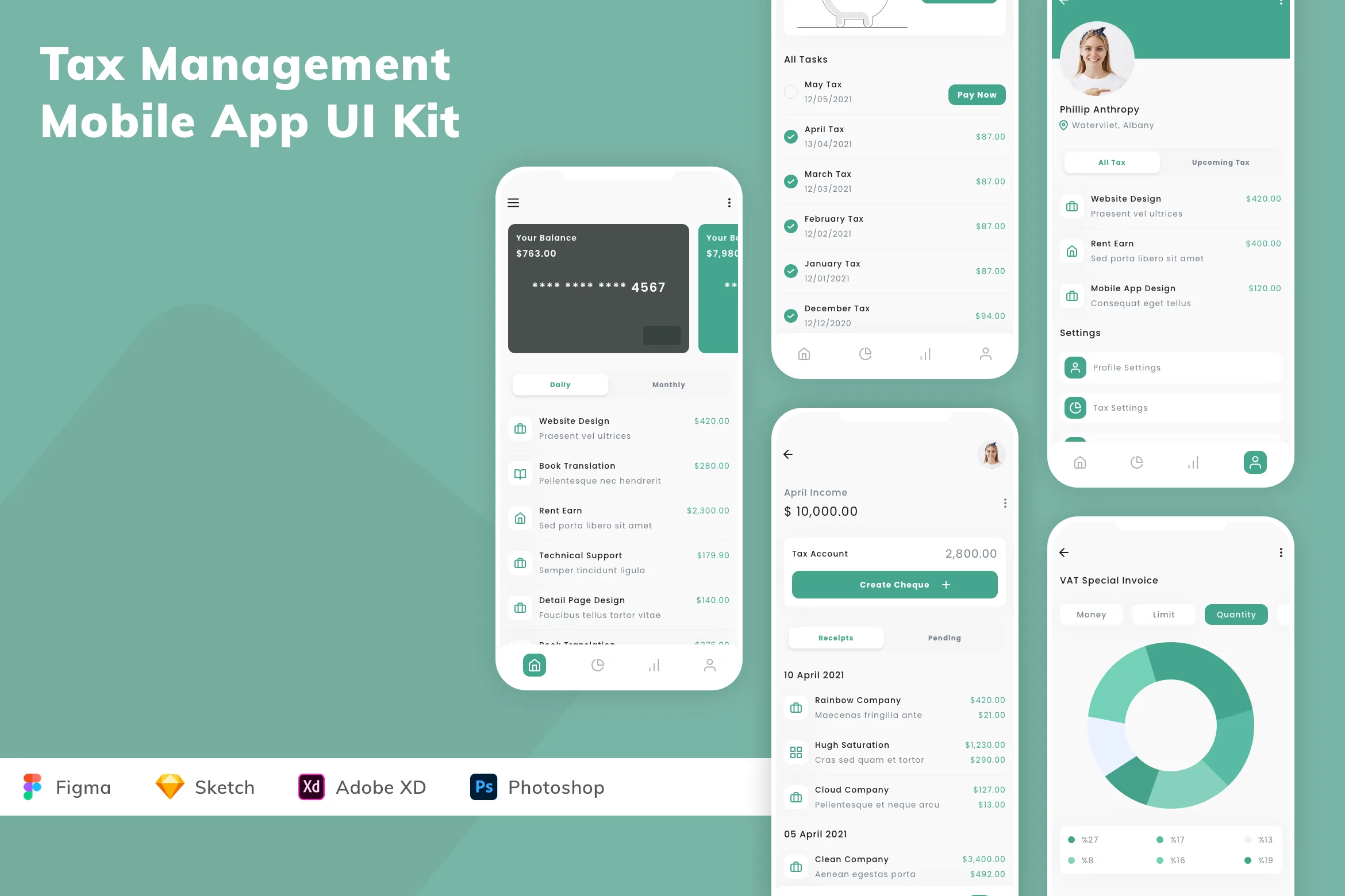 Tax Software Ui Tax Management Mobile App UI Kit for Figma, Sketch & XD | UIworkshop