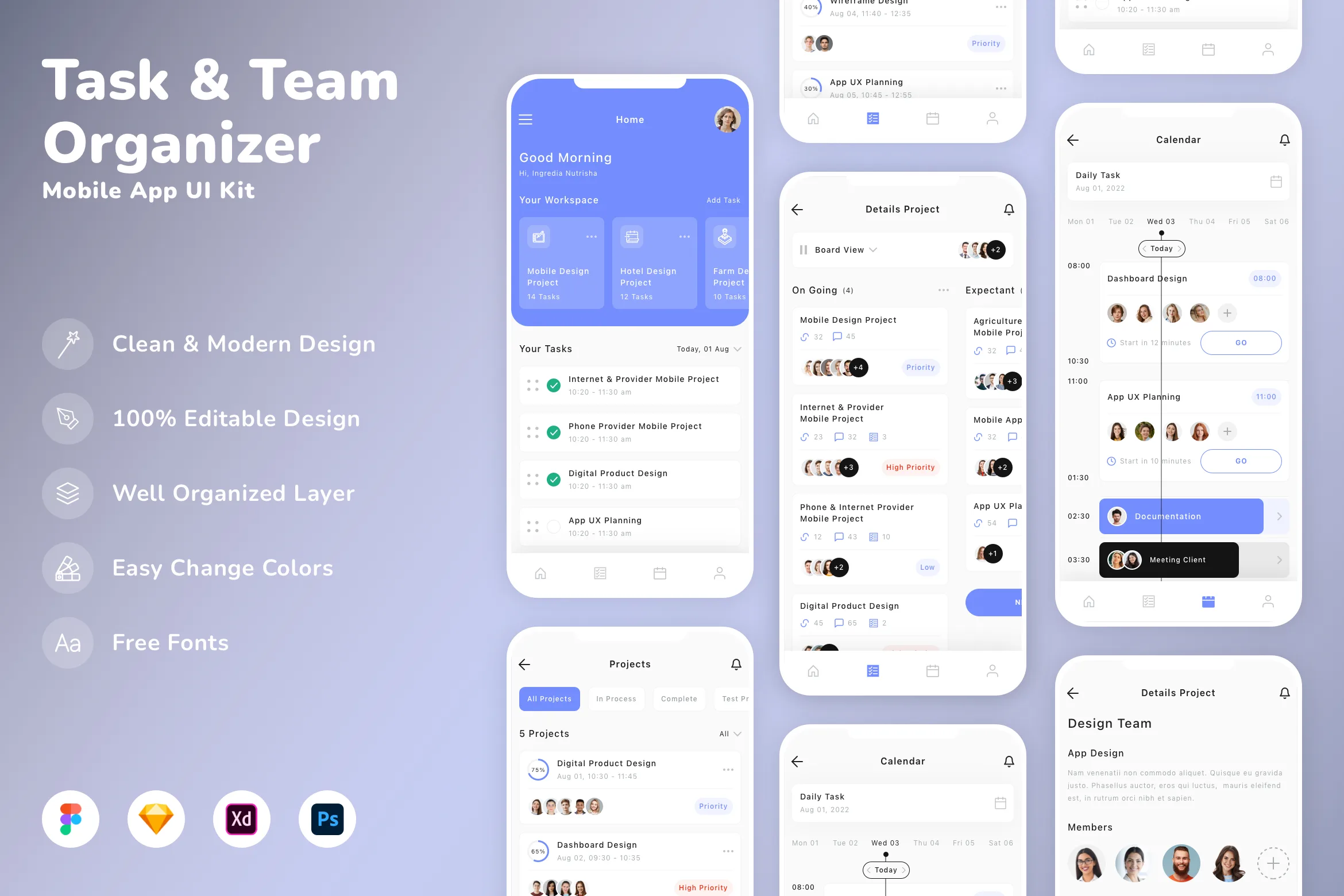 Task & Team Organizer Mobile App UI Kit