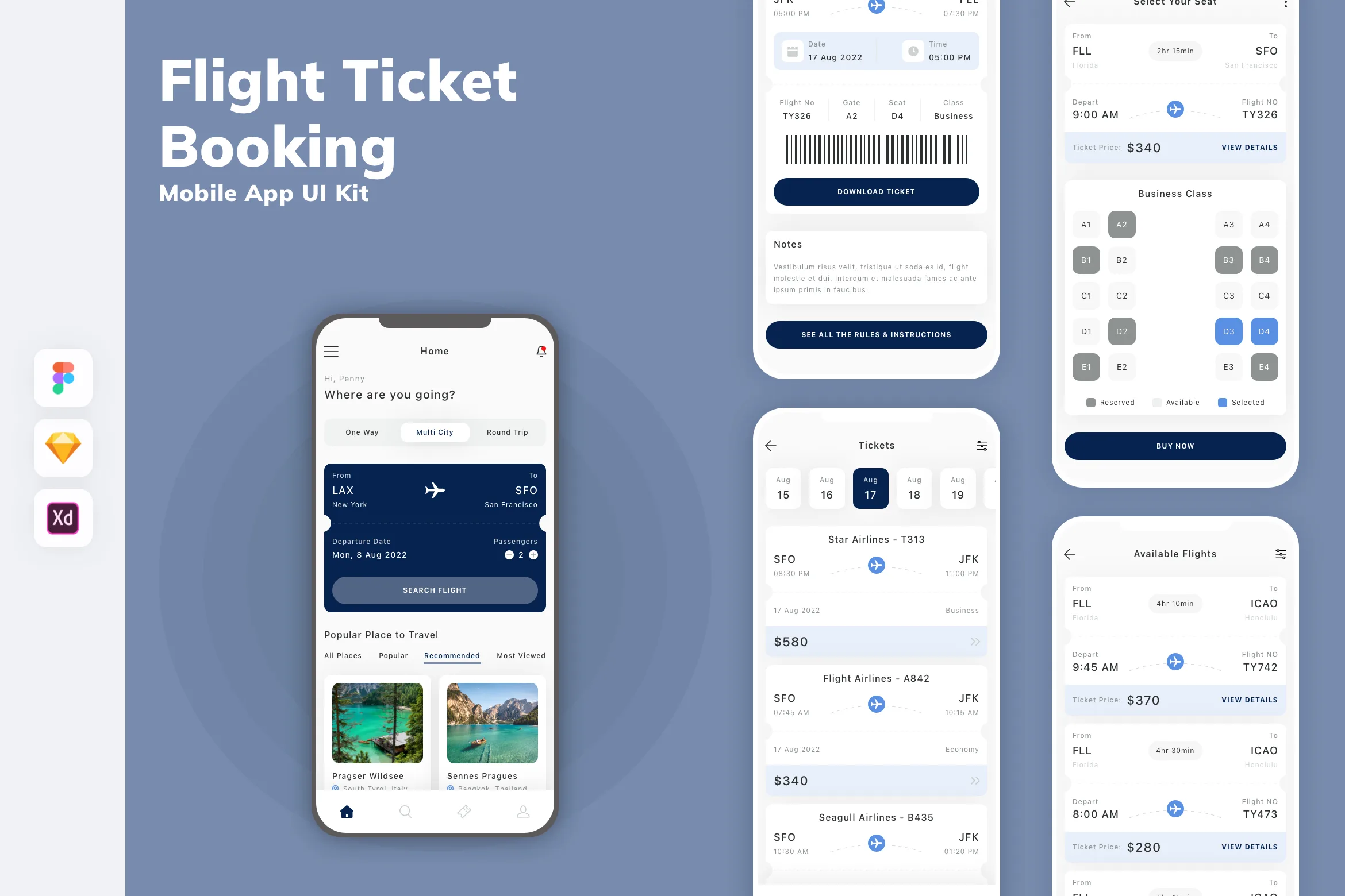 Flight Ticket Booking Mobile App UI Kit
