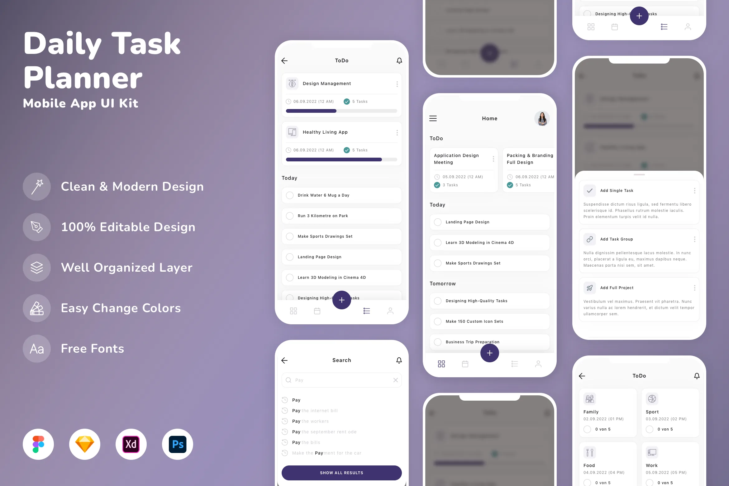 Daily Task Planner Mobile App UI Kit