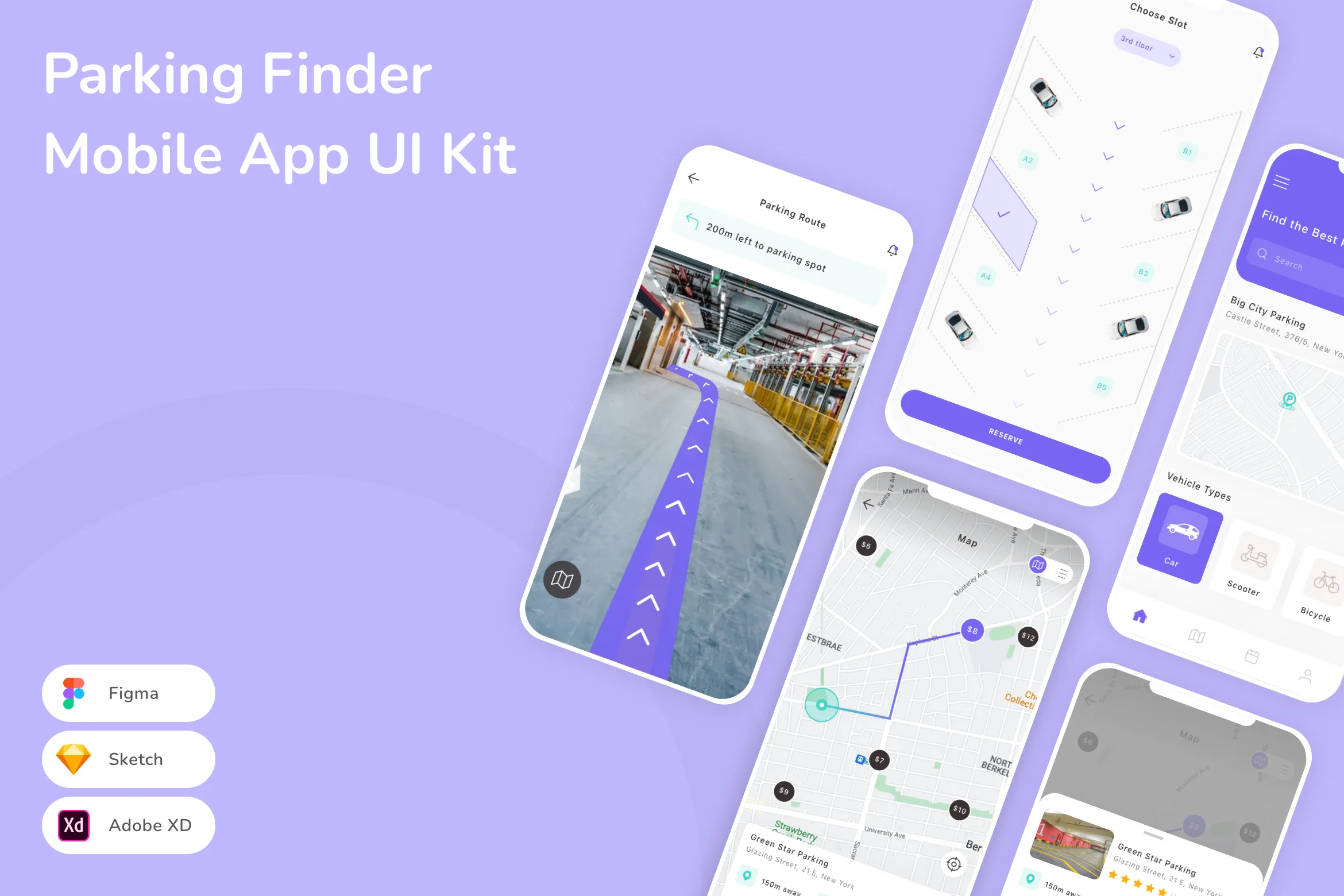 Parking Finder Mobile App UI Kit for Figma, Sketch & XD | UIworkshop