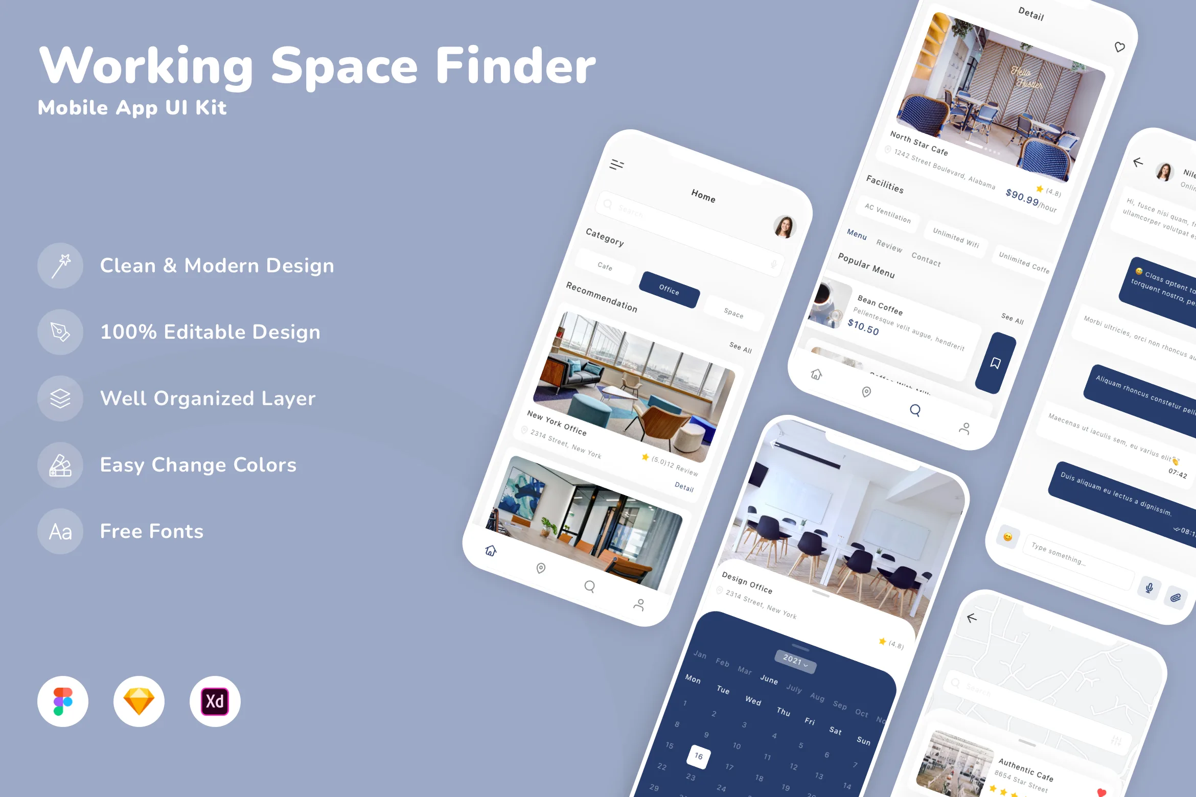 Working Space Finder Mobile App UI Kit