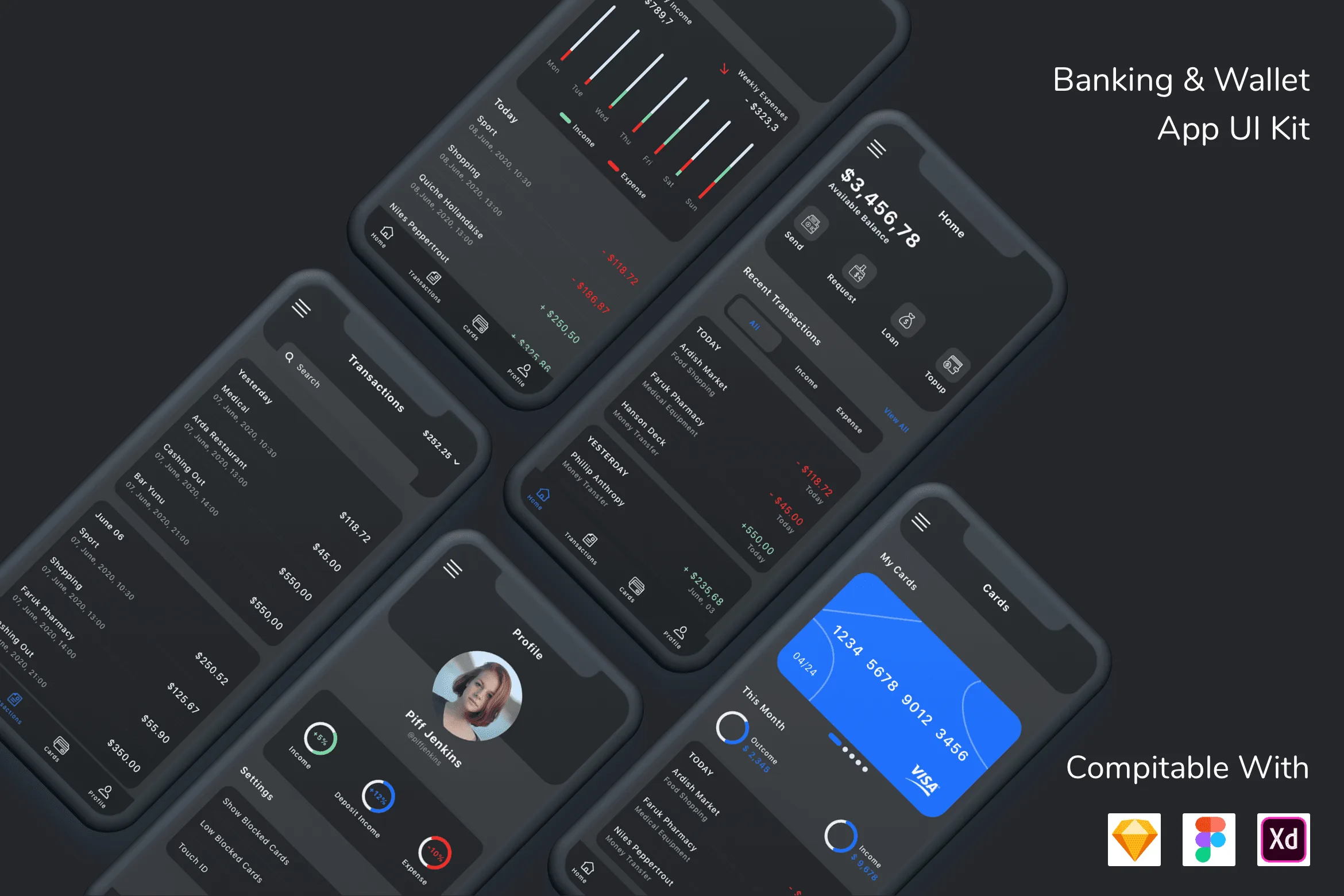 Banking & Wallet App UI Kit Dark Mode