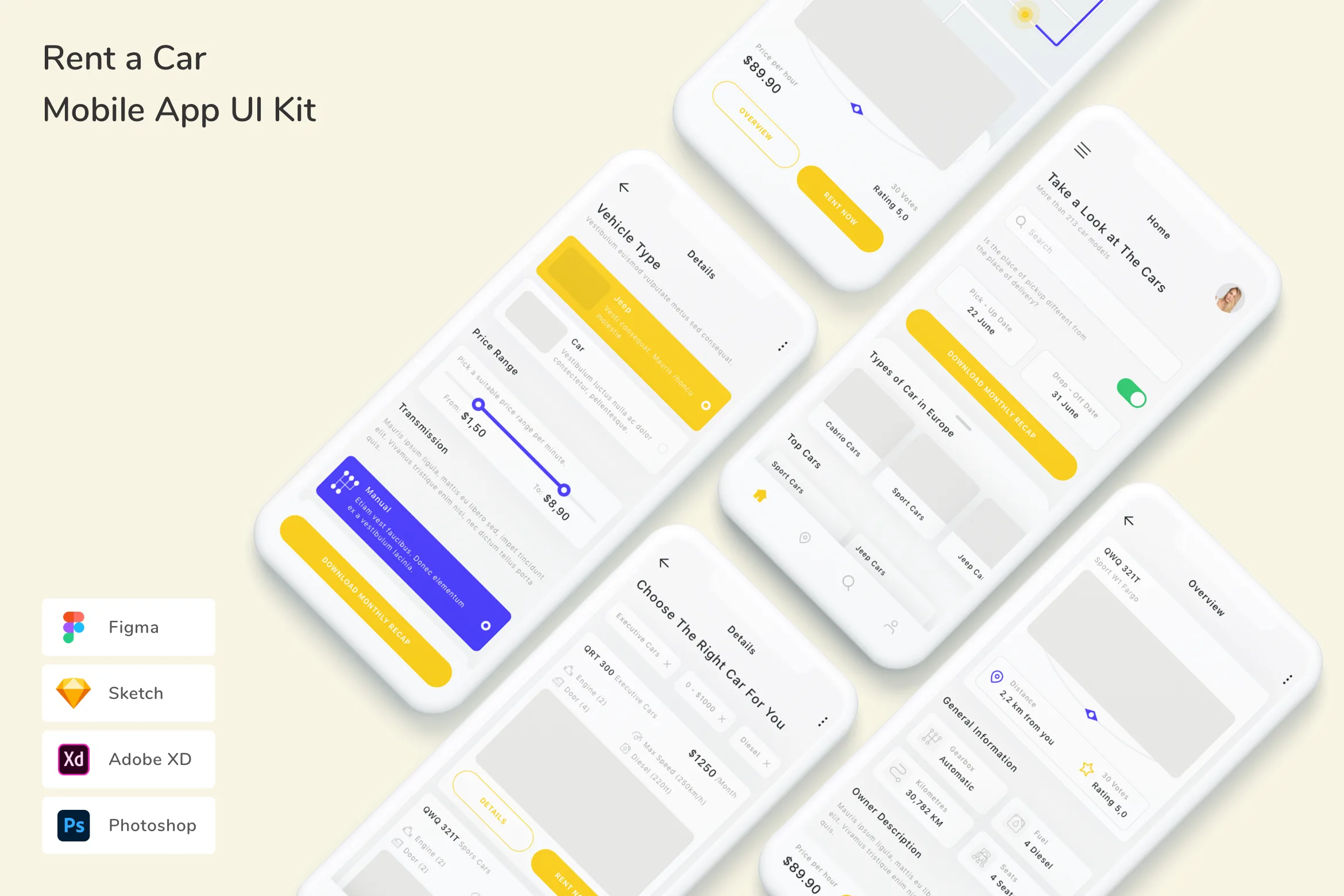Car Renting Ui Rent a Car Mobile App UI Kit for Figma, Sketch & XD | UIworkshop