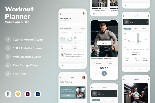 Workout Planner Mobile App UI Kit