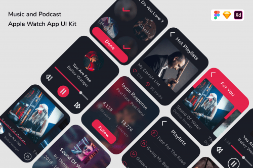 Music and Podcast Apple Watch App UI Kit