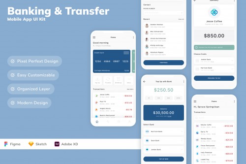 Banking & Transfer Money Mobile App UI Kit