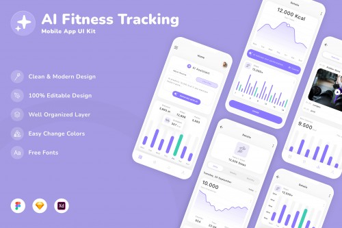 AI Fitness Tracking Mobile App UI Kit