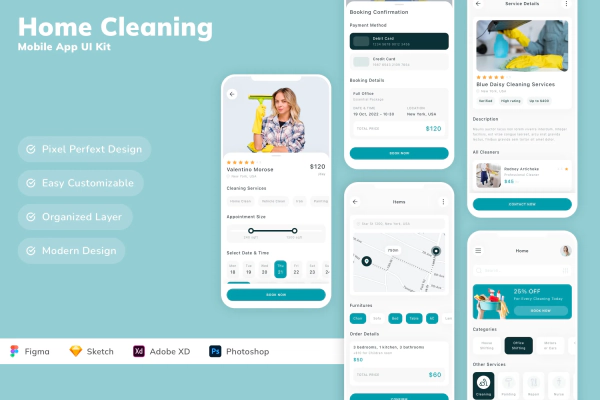 Home Cleaning Mobile App UI Kit