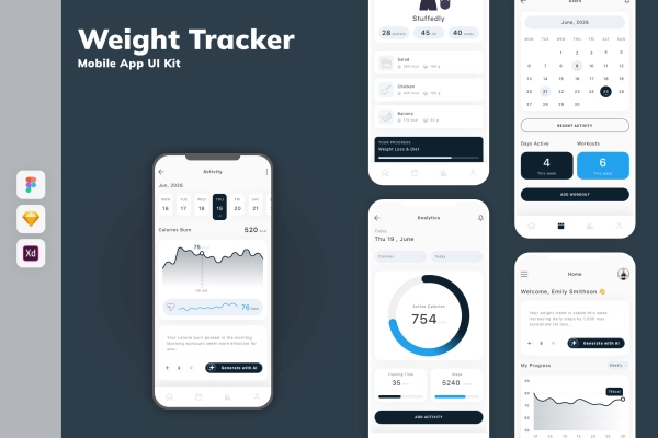 Weight Tracker Mobile App UI Kit