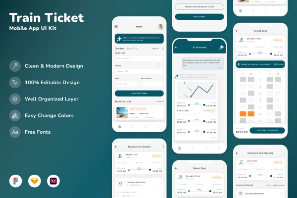 Train Ticket Mobile App UI Kit