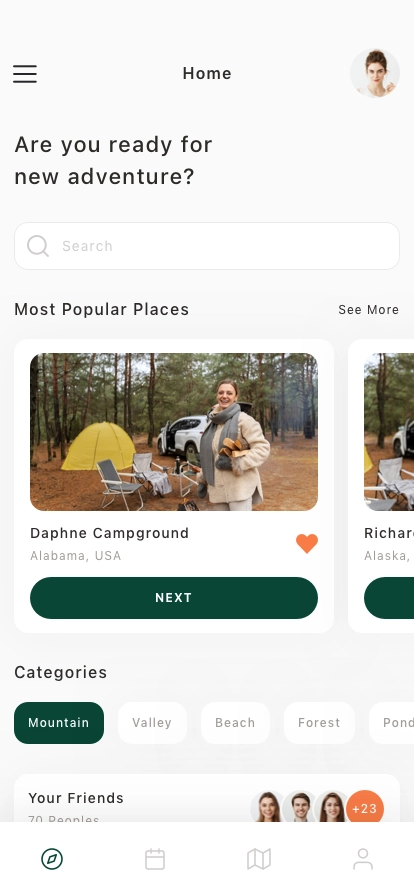Camping & Trekking Mobile App UI Kit - Screenshot 1