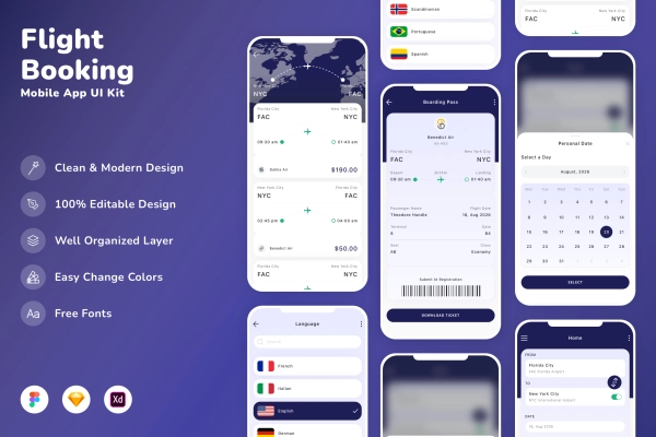 Flight Booking Mobile App UI Kit