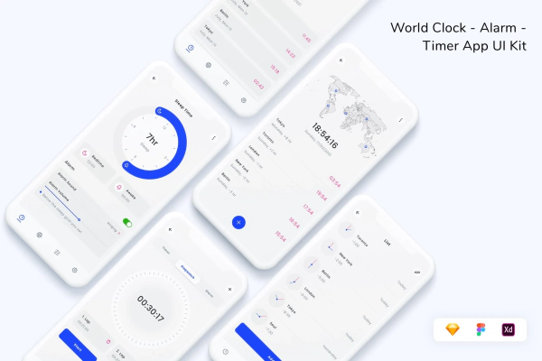 World Clock - Alarm - Timer App UI Kit