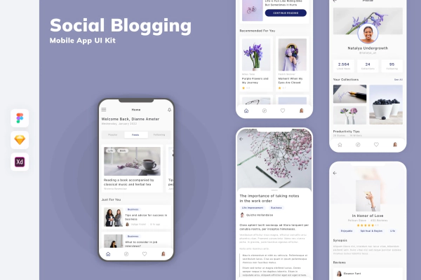 Social Blogging Mobile App UI Kit