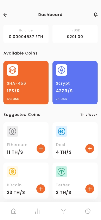 Cloud Mining & Calculator App UI Kit - Screenshot 2