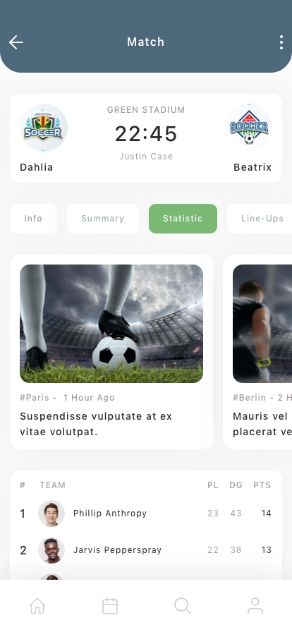 Livescore Sport Mobile App UI Kit - Screenshot 4