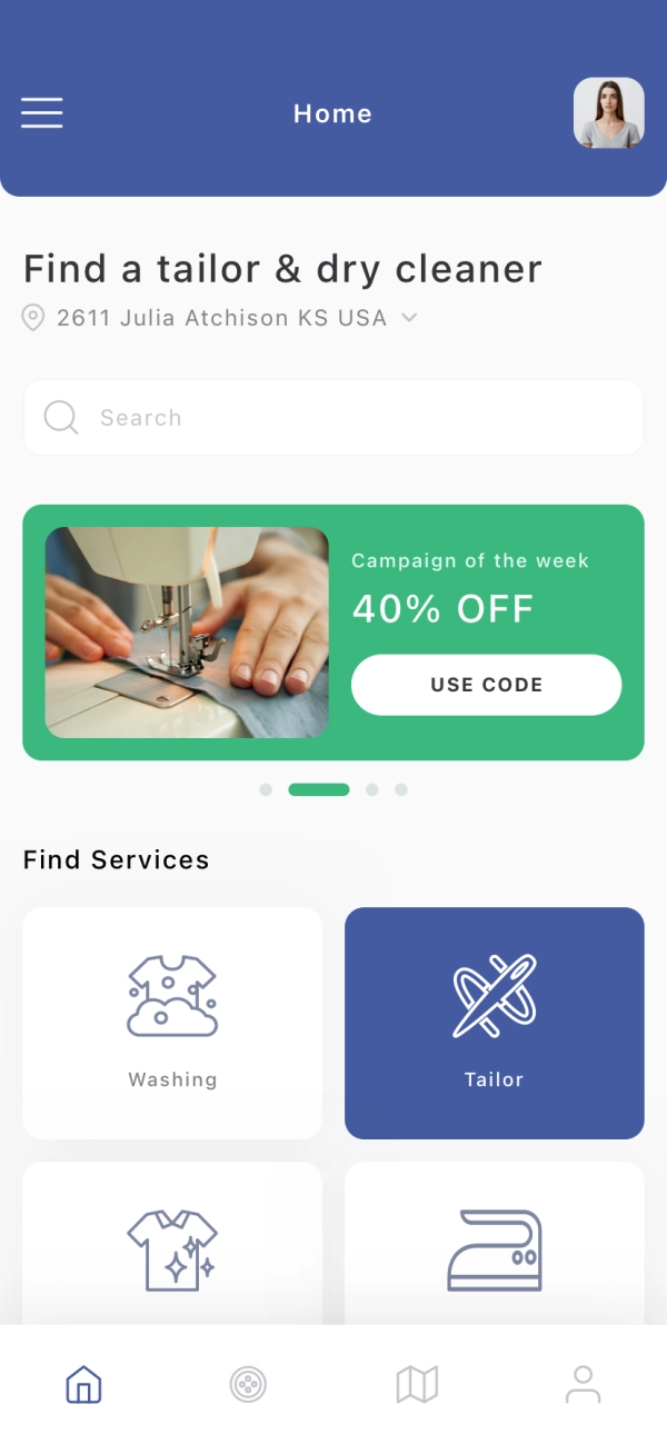 Find Tailor & Dry Cleaners Mobile App UI Kit - Screenshot 1