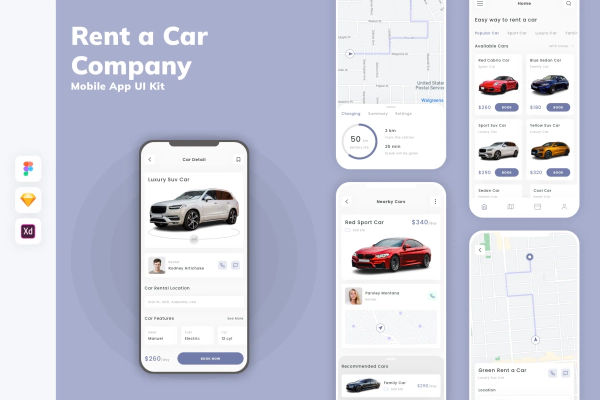 Rent a Car Company Mobile App UI Kit