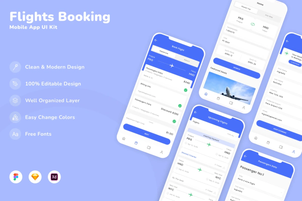 Flights Booking Mobile App UI Kit