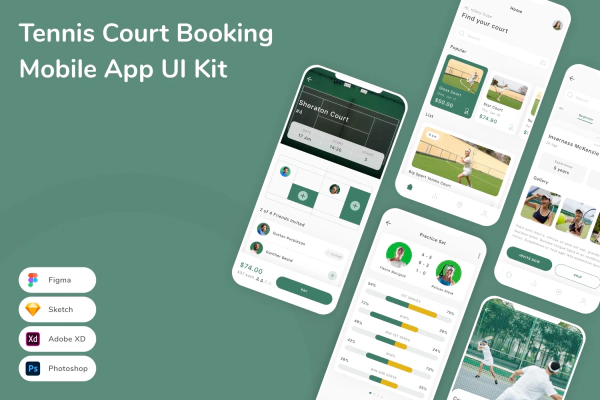 Tennis Court Booking Mobile App UI Kit