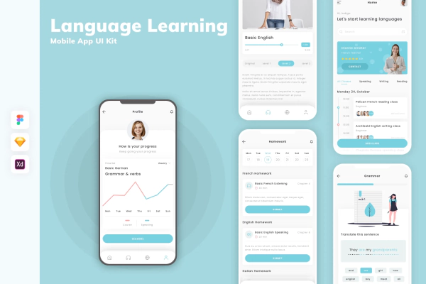 Language Learning Mobile App UI Kit