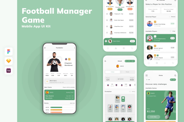 Football Manager Game Mobile App UI Kit