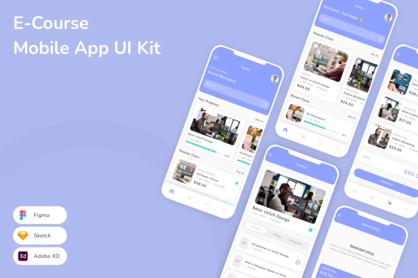 E-Course Mobile App UI Kit