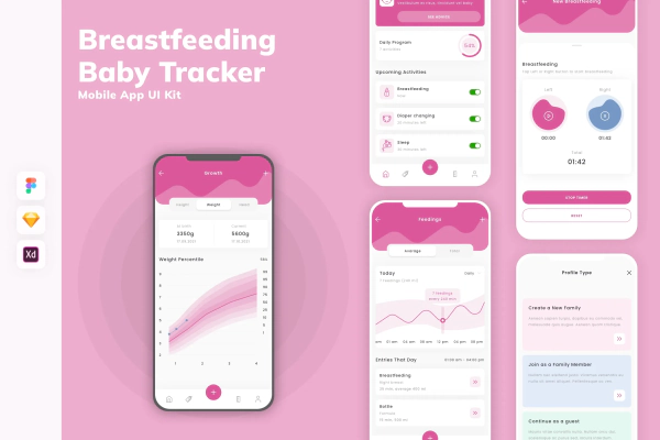 Breastfeeding & Baby Tracker Mobile App UI Kit