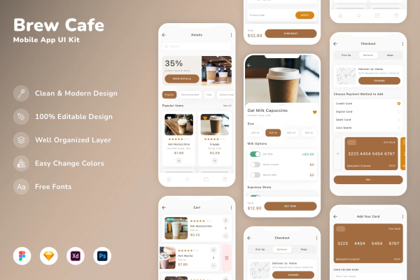 Brew Cafe Mobile App UI Kit
