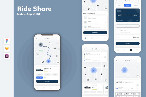 Ride Share Mobile App UI Kit