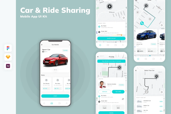 Car & Ride Sharing Mobile App UI Kit