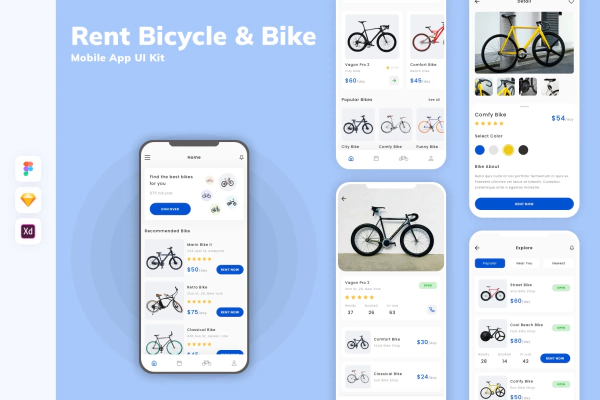 Rent Bicycle & Bike Mobile App UI Kit