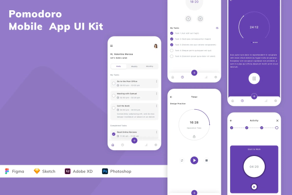 Pomodoro Mobile  App UI Kit